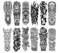 ZoraYorce 12 adesivi per tatuaggi a maniche intere, impermeabili, per tatuaggi artistici, semi-permanenti, per donne e uomini