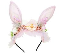 ZoraYorce Cerchietto con Orecchie da Coniglio Pasquale | Fascia per orecchie da coniglio pasquale in pizzo floreale, copricapo floreale per fata del coniglio, design elegante e