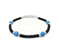 Zordixon Bracciale da uomo con perle di lapislazzuli blu e perle in acciaio inossidabile nero, misura regolabile 22 cm, gioiello di moda a contrasto