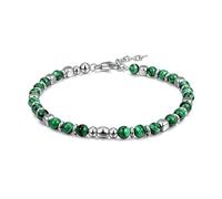 Zordixon Bracciale da uomo con perle di malachite verdi e accessori in acciaio inossidabile (intrecciatura artigianale) - Misura regolabile 22 cm - Gioiello di moda a contrasto