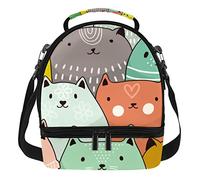 ZORE_FINE5 Doppia piattaforma riutilizzabile isolata Lunch Box Cooler Tote Bag Lovely Colorful Cartoon Cats Pasto Pacchetto per Ufficio Lavoro Scuola Picnic