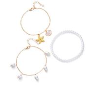 ZORESCOLEO Cavigliera impilabile stratificata per le donne con conchiglie stelle marine perline gioielli spiaggia lega perle finte accessorio mare, as the pic show, Perle di riso, leghe, perle