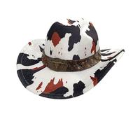 ZORESCOLEO Cool Riders cappello alla moda mucca stampa cappello a tesa larga cappello per feste a tema occidentale escursionismo adulto unisex uso quotidiano, Motivo mucca bianco, as the pic show