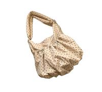 ZORESCOLEO Elegante borsa a tracolla a pois con tracolla regolabile con coulisse design in cotone plissettato borsa a tracolla per le donne, cachi, AS the pic show