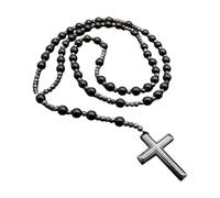 ZORESCOLEO Elegante collana con croce di perline con pietre per uomo unisex collana spirituale, as the pic show, Pietra vulcanica naturale, pietra biliare nera, perline acriliche, cristalli