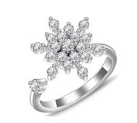 ZORESCOLEO Fashion for Creative Silver Color For Women White Snowflakes Rotatable Rings regolabile Wedding Party Jewelry, come da foto, ottone + acciaio bianco elettrico, as the pic show, Ottone +