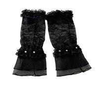 ZORESCOLEO Guanti da sposa con polsini in pizzo ricamati, maniche in nylon elasticizzato per eventi formali, uso quotidiano e protezione solare, Nero piccolo, as the pic show