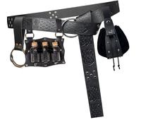 ZORESCOLEO Marsupio medievale punk goffrato con cintura in vita con accessori staccabili per uomo donna, Nero , as the pic show