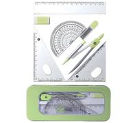 ZORESCOLEO Set di 7 strumenti per geometria scolastica per studenti, tra cui strumento per geometria in metallo, set quadrato, gomma, goniometro, custodia