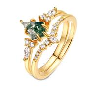 ZORESCOLEO Set di gioielli con muschio naturale e erba verde e anelli squisiti ornamenti per donne e uomini alla moda, 5, gemma naturale con zirconia cubica rame, 5, Gemma naturale di zirconia di rame