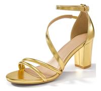 Zorfe Sandali con tacco grosso da donna: 8 cm, comodi sandali eleganti con cinturino alla caviglia, per ufficio d'affari, Oro, 40 EU