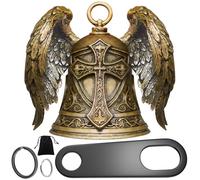 Zorleniva Campanello per moto con angelo custode 3D da motociclista, con gancio per campanello da moto, 2 anelli portachiavi, sacchetto di velluto (oro antico)
