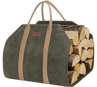 ZORMY Borsa per legna in tela cerata, extra large, resistente, con manici e tracolla, borsa per il trasporto in legno resistente, per caminetti e stufe a legna (verde)