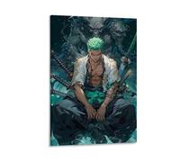 Zoro - Poster One Piece, stampa artistica da parete su tela, decorazione per la casa, camera da letto e soggiorno, 30 x 45 cm, con cornice