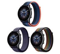 ZoRoll 3 Pezzi 22mm Cinturino per Amazfit Bip 6/Bip 5/Balance/Cheetah Pro/Cheetah/GTR 3 Pro/3/2e/2, Nylon Ricambio Bracciale per Amazfit GTR 47mm/Huawei Watch GT 3 Pro 46mm - Nero&Arcobaleno+Blu+Viola