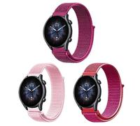 ZoRoll 3 Pezzi 22mm Cinturino per Amazfit Bip 6/Bip 5/Balance/Cheetah Pro/Cheetah/GTR 3 Pro/3/2e/2, Nylon Ricambio Bracciale per Amazfit GTR 47mm - Rosa Chiaro+Viol Rosa Scuro