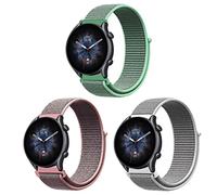 ZoRoll 3 Pezzi 22mm Cinturino per Amazfit Bip 6/Bip 5/Balance/Cheetah Pro/Cheetah/GTR 3 Pro/3/2e/2, Nylon Ricambio Bracciale per Amazfit GTR 47mm/Huawei Watch GT 3 Pro 46mm - Ros Bianc Verde Chiaro