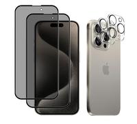 ZoRoll Privacy Vetro Temperato Compatibile con iPhone 15 Pro Max + 3D Fotocamera Protezione Pellicola, [2 + 2 Pezzi] [9H Durezza] Anti-Spia Pellicola Protettiva Compatibile con iPhone 15 Pro Max