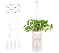 Zorplex 1 Pezzi Portavasi Sospesi in Macramè, Corda di Cotone Intrecciata con Ganci, Fioriere Appese Boho per Interni ed Esterni, Decorazioni da Giardino, Balcone, Terrazza e Finestre (Bianco Frangia)