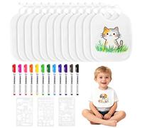 Zorplex 12Pcs Bavaglini per Dipingere, Bianco Doppi Lati Impermeabili e Resistenti All'Olio Bavaglini Da Pittura Con 12 Pennarelli Tessili e 3 Stencil, Regalo Creativa DIY per Baby Shower Unisex