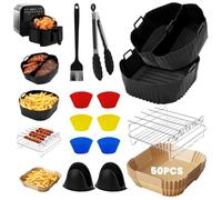 Zorplex Accessori Friggitrice ad Aria, 14 Pezzi Accessori Airfryer Quadrata per Ninja, Philips 6,2L, COSORI 5,5L-6,4L, Russell Hobbs 4,3L, Cecotec 4.5L-8L, con Stampo Silicone, Griglia, Carta Forno