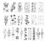 Zorplex Temporary Tattoos Gold, 9 Sheets 125+ Designs Waterproof Flash Tattoo Stickers for Adults, Women, Beach, Party Favors, Festival Body Art, Birthday Decorations Supplies (9 Nero)