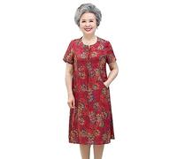 ZORQ Elegante Abito Estivo Vintage a Maniche Corte for Mezza età e Anziani: Comodo ed espressivo (Color : 1166 Red, Dimensione : 5XL)