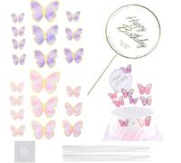ZORVUJI 22 Pezzi Farfalle Decorative Torta 3D, Decorazione Torta Compleanno Bambina, Farfalle per Torta Rosa Lilla, Topper Torta per Matrimonio e Festa