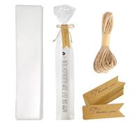 ZORVYN 100PCS Sacchetti Cellophane con 100 Etichette in Carta Kraft e 1 Spago di Juta, Bustine per Candele, Regali di Natale, Feste di Compleanno, Confezioni Eleganti (30 * 7cm) (Trasparente)