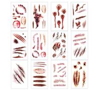 ZORVYN 12 Pezzi Tatuaggi Temporanei Halloween - Ferite Finte Realistiche, Adesivi Viso, Impermeabili, per Accessori Halloween e Trucco Costume (Cicatrici)