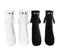 ZORVYN 2 Paia Calzini Magnetici Coppia che si Tengono la Mano Divertenti Calze con Calamita Regalo Originale per Uomo Donna Lui e Lei Nero Bianco