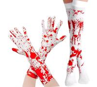 ZORVYN 2 Pezzi Macchiato di Sangue Calze da Donna e Guanti, Macchiati di Sangue di Halloween, Calze di Sangue di Halloween, Adatto per Feste, Cosplay, Accessori per Costumi