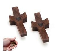 ZORVYN 2 Pezzo Croce Intagliata a Mano, Piccola Croce di Legno, Croce con Cuore per Preghiera, Battesimo e Comunione (5x3cm)