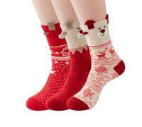 ZORVYN 3 paia di calzini da donna, calze natalizie in cotone caldo invernale, motivo renna, fiocco di neve, Babbo Natale, decorazione natalizia per la casa, per Capodanno, Taglia unica (Colore: rosso)