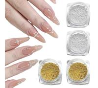 ZORVYN 4 scatole Caviale nail art unghie 3D micro perline in acciaio oro e argento charms Stud manicure nail art decorazioni mini Small caviale di nail