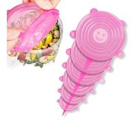 ZORVYN Coperchi in silicone, riutilizzabili, durevoli, ecologici, resistenti al calore, elasticizzati, in silicone estensibile per alimenti di diverse dimensioni per ciotole (6 confezioni) (rosa)
