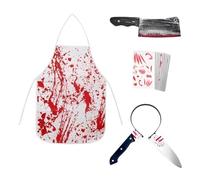 ZORVYN Costume a Macellaio per Halloween, Coltello Finto Halloween, Costumi Hallowen Uomo, Cerchietto Helloween Coltello, Grembiule Insanguinato, Tatuaggi Helloween per Uomini,Carnevale,Cosplay