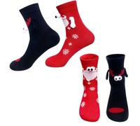ZORVYN Magnetische Socken für Paare die Händchen halten 2 Paar als Lustige Geschenkidee zu Weihnachten für Sie und Ihn Pärchen Geschenk in Schwarz und Rot