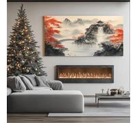 ZORYAN Acero Autunnale Pittura Moderna su Tela Ponte Cinese Quadri Grandi da Parete per Soggiorno Paesaggio con Cascata Stampa Artistica Camera da Letto con Cornice 60x120 cm