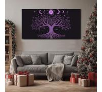 ZORYAN Albero Della Vita Stregato Quadro su Tela Fase Lunare Celestiale Pittura Moderna per Salotto e Soggiorno Sole E Stella Gotici Decorazioni da Parete Grandi Dimensioni Cornice 50x100 cm