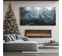 ZORYAN Branco di Lupi Grande Stampa su Tela Foresta Nebbiosa Selvatica Quadri Moderni Grandi Dimensioni Lupi Ululanti Mistici Quadro per Soggiorno Senza Cornice Decorazione Murale 60x120 cm