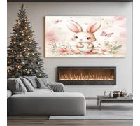 ZORYAN Coniglio Carino Stampe su Tela Farfalla Floreale Quadri Moderni per Salotto Arte per la Cameretta Decorazione da Parete Grandi Immagine per Camera da Letto con Cornice 60x120 cm