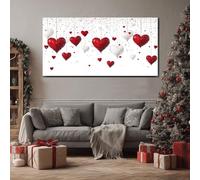 ZORYAN Cuori Scintillanti Quadri Moderni Soggiorno Amore Rosso E Bianco Tela Grandi Dimensioni Motivo Festivo Stampe da Parete per Camera da Letto Decorazioni per la Casa con Cornice 50x100 cm