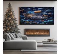 ZORYAN Dirigibile Magico Pittura Moderna su Tela Cielo Notturno Galattico Quadri Grandi da Parete per Soggiorno Barriera Corallina Surreale Stampa Artistica Camera da Letto con Cornice 60x120 cm