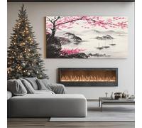 ZORYAN Fiore di Ciliegio Floreale Stampe su Tela Barca Nautica Quadri Moderni per Salotto Paesaggio con Isola Decorazione da Parete Grandi Immagine per Camera da Letto con Cornice 60x120 cm