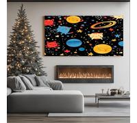 ZORYAN Gatto Cartone Animato Quadri Moderni Soggiorno Pianeta Cosmico Tela Grandi Dimensioni Stella per Bambini Stampe da Parete per Camera da Letto Decorazioni per la Casa con Cornice 50x100 cm