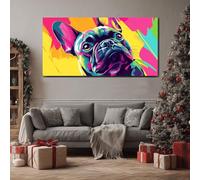 ZORYAN Grande Stampa su Tela Pop Art Bulldog Francese Quadri Moderni Grandi Dimensioni Cane Colorato Quadro per Soggiorno Senza Cornice Cucciolo Graffiti Decorazione Murale 60x120 cm