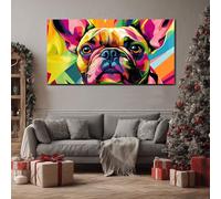 ZORYAN Grande Stampa su Tela Pop Art Bulldog Francese Quadri Moderni Grandi Dimensioni Cane Colorato Quadro per Soggiorno Senza Cornice Graffiti Astratti Decorazione Murale 60x120 cm