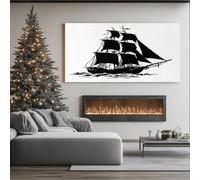 ZORYAN Nave Nautica Quadri da Parete Moderni per Soggiorno Galeone Pirata Stampa su Tela Silhouette Minimalista Decorativa per Salotto Quadretti per Camera da Letto Senza Cornice 80x160 cm