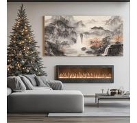 ZORYAN Padiglione Cinese Pittura Moderna su Tela Paesaggio con Cascata Quadri Grandi da Parete per Soggiorno Fiume Zen Stampa Artistica Camera da Letto con Cornice 60x120 cm